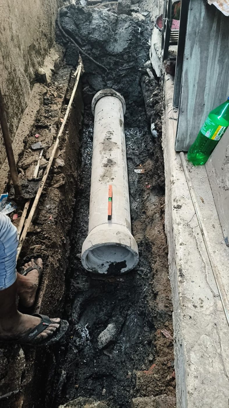 Laid pipe before backfilling